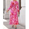 imageZESICA Fall Floral Dresses for Women 2025 Elegant Long Sleeve V Neck Mesh Cocktail Wedding Party Maxi DressPink
