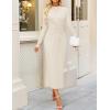 imageZESICA Womens 2025 Fall Long Sleeve Mock Neck Bodycon Midi Dress Ruched Knit Elegant Party Cocktail Formal DressesApricot