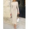 imageZESICA Womens 2025 Fall Long Sleeve Mock Neck Bodycon Midi Dress Ruched Knit Elegant Party Cocktail Formal DressesApricot