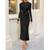 imageZESICA Womens 2025 Fall Long Sleeve Mock Neck Bodycon Midi Dress Ruched Knit Elegant Party Cocktail Formal DressesBlack