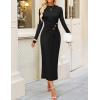 imageZESICA Womens 2025 Fall Long Sleeve Mock Neck Bodycon Midi Dress Ruched Knit Elegant Party Cocktail Formal DressesBlack