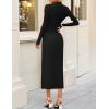 imageZESICA Womens 2025 Fall Long Sleeve Mock Neck Bodycon Midi Dress Ruched Knit Elegant Party Cocktail Formal DressesBlack