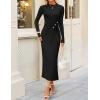 imageZESICA Womens 2025 Fall Long Sleeve Mock Neck Bodycon Midi Dress Ruched Knit Elegant Party Cocktail Formal DressesBlack