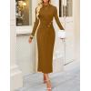imageZESICA Womens 2025 Fall Long Sleeve Mock Neck Bodycon Midi Dress Ruched Knit Elegant Party Cocktail Formal DressesBrown