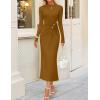 imageZESICA Womens 2025 Fall Long Sleeve Mock Neck Bodycon Midi Dress Ruched Knit Elegant Party Cocktail Formal DressesBrown