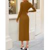 imageZESICA Womens 2025 Fall Long Sleeve Mock Neck Bodycon Midi Dress Ruched Knit Elegant Party Cocktail Formal DressesBrown