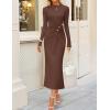 imageZESICA Womens 2025 Fall Long Sleeve Mock Neck Bodycon Midi Dress Ruched Knit Elegant Party Cocktail Formal DressesCoffee
