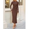 imageZESICA Womens 2025 Fall Long Sleeve Mock Neck Bodycon Midi Dress Ruched Knit Elegant Party Cocktail Formal DressesCoffee