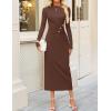 imageZESICA Womens 2025 Fall Long Sleeve Mock Neck Bodycon Midi Dress Ruched Knit Elegant Party Cocktail Formal DressesCoffee