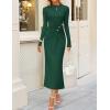 imageZESICA Womens 2025 Fall Long Sleeve Mock Neck Bodycon Midi Dress Ruched Knit Elegant Party Cocktail Formal DressesGreen