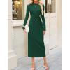 imageZESICA Womens 2025 Fall Long Sleeve Mock Neck Bodycon Midi Dress Ruched Knit Elegant Party Cocktail Formal DressesGreen