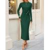 imageZESICA Womens 2025 Fall Long Sleeve Mock Neck Bodycon Midi Dress Ruched Knit Elegant Party Cocktail Formal DressesGreen