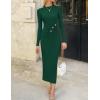 imageZESICA Womens 2025 Fall Long Sleeve Mock Neck Bodycon Midi Dress Ruched Knit Elegant Party Cocktail Formal DressesGreen