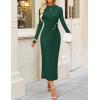 imageZESICA Womens 2025 Fall Long Sleeve Mock Neck Bodycon Midi Dress Ruched Knit Elegant Party Cocktail Formal DressesGreen