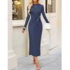 imageZESICA Womens 2025 Fall Long Sleeve Mock Neck Bodycon Midi Dress Ruched Knit Elegant Party Cocktail Formal DressesNavy