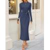 imageZESICA Womens 2025 Fall Long Sleeve Mock Neck Bodycon Midi Dress Ruched Knit Elegant Party Cocktail Formal DressesNavy