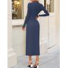 imageZESICA Womens 2025 Fall Long Sleeve Mock Neck Bodycon Midi Dress Ruched Knit Elegant Party Cocktail Formal DressesNavy