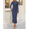 imageZESICA Womens 2025 Fall Long Sleeve Mock Neck Bodycon Midi Dress Ruched Knit Elegant Party Cocktail Formal DressesNavy