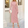 imageZESICA Womens 2025 Fall Long Sleeve Mock Neck Bodycon Midi Dress Ruched Knit Elegant Party Cocktail Formal DressesPink