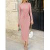 imageZESICA Womens 2025 Fall Long Sleeve Mock Neck Bodycon Midi Dress Ruched Knit Elegant Party Cocktail Formal DressesPink