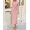 imageZESICA Womens 2025 Fall Long Sleeve Mock Neck Bodycon Midi Dress Ruched Knit Elegant Party Cocktail Formal DressesPink