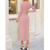imageZESICA Womens 2025 Fall Long Sleeve Mock Neck Bodycon Midi Dress Ruched Knit Elegant Party Cocktail Formal DressesPink