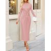 imageZESICA Womens 2025 Fall Long Sleeve Mock Neck Bodycon Midi Dress Ruched Knit Elegant Party Cocktail Formal DressesPink