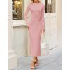 imageZESICA Womens 2025 Fall Long Sleeve Mock Neck Bodycon Midi Dress Ruched Knit Elegant Party Cocktail Formal DressesPink