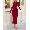 imageZESICA Womens 2025 Fall Long Sleeve Mock Neck Bodycon Midi Dress Ruched Knit Elegant Party Cocktail Formal DressesRed