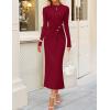 imageZESICA Womens 2025 Fall Long Sleeve Mock Neck Bodycon Midi Dress Ruched Knit Elegant Party Cocktail Formal DressesRed