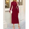 imageZESICA Womens 2025 Fall Long Sleeve Mock Neck Bodycon Midi Dress Ruched Knit Elegant Party Cocktail Formal DressesRed