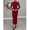 imageZESICA Womens 2025 Fall Long Sleeve Mock Neck Bodycon Midi Dress Ruched Knit Elegant Party Cocktail Formal DressesRed