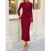 imageZESICA Womens 2025 Fall Long Sleeve Mock Neck Bodycon Midi Dress Ruched Knit Elegant Party Cocktail Formal DressesRed