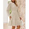 imageZESICA Womens 2025 Long Sleeve Mini Dress Fall V Neck Hollow Out Eyelet Embroidery Ruffle A Line Swing Short DressesApricot