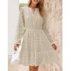 imageZESICA Womens 2025 Long Sleeve Mini Dress Fall V Neck Hollow Out Eyelet Embroidery Ruffle A Line Swing Short DressesApricot