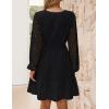 imageZESICA Womens 2025 Long Sleeve Mini Dress Fall V Neck Hollow Out Eyelet Embroidery Ruffle A Line Swing Short DressesBlack