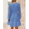 imageZESICA Womens 2025 Long Sleeve Mini Dress Fall V Neck Hollow Out Eyelet Embroidery Ruffle A Line Swing Short DressesBlue