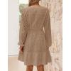 imageZESICA Womens 2025 Long Sleeve Mini Dress Fall V Neck Hollow Out Eyelet Embroidery Ruffle A Line Swing Short DressesTan