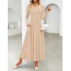 imageZESICA Womens Elegant Long Sleeve Maxi Dress 2025 Fall Crewneck Knit High Waist Pleated Flowy A Line Casual Party DressesApricot