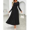 imageZESICA Womens Elegant Long Sleeve Maxi Dress 2025 Fall Crewneck Knit High Waist Pleated Flowy A Line Casual Party DressesBlack