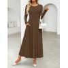 imageZESICA Womens Elegant Long Sleeve Maxi Dress 2025 Fall Crewneck Knit High Waist Pleated Flowy A Line Casual Party DressesBrown