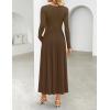 imageZESICA Womens Elegant Long Sleeve Maxi Dress 2025 Fall Crewneck Knit High Waist Pleated Flowy A Line Casual Party DressesBrown