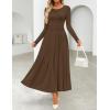 imageZESICA Womens Elegant Long Sleeve Maxi Dress 2025 Fall Crewneck Knit High Waist Pleated Flowy A Line Casual Party DressesBrown