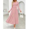 imageZESICA Womens Elegant Long Sleeve Maxi Dress 2025 Fall Crewneck Knit High Waist Pleated Flowy A Line Casual Party DressesPink