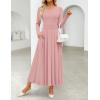 imageZESICA Womens Elegant Long Sleeve Maxi Dress 2025 Fall Crewneck Knit High Waist Pleated Flowy A Line Casual Party DressesPink