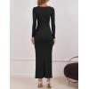 imageZESICA Womens Fall Long Sleeve Bodycon Maxi Dresses 2025 Casual Square Neck Ruched Back Slit Cocktail Party DressBlack