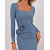 imageZESICA Womens Fall Long Sleeve Bodycon Maxi Dresses 2025 Casual Square Neck Ruched Back Slit Cocktail Party DressDark Blue