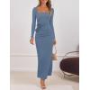 imageZESICA Womens Fall Long Sleeve Bodycon Maxi Dresses 2025 Casual Square Neck Ruched Back Slit Cocktail Party DressDark Blue
