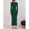 imageZESICA Womens Fall Long Sleeve Bodycon Maxi Dresses 2025 Casual Square Neck Ruched Back Slit Cocktail Party DressGreen