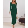 imageZESICA Womens Fall Long Sleeve Bodycon Maxi Dresses 2025 Casual Square Neck Ruched Back Slit Cocktail Party DressGreen